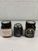 Manuka Doctor 40mgo, Manuka Pharm 540mgo and M&S Collection New Zealand Manuka Honey 500+mgo.