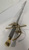 A Rapier 17th Century Replica Sword, Length: 112cm, Blade Length: 96cm, Grip Length: 16cm, Blade Wi