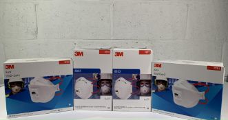 Four boxes of as new 3M Particulate Respirator Valved Masks FFP3 - 2x boxes 8833 and 2x boxes Aura 9