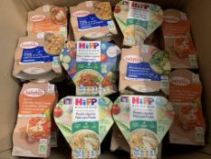 Approximately thirty five as new Hipp Baby Meals Food, assorted variety's, packaging in French, with