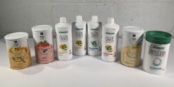 Eight LR Lifetakt related items to include Aloe Vera Drinking Gels, Active Freedom & Traditional Hon