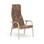 As new Swedese Lamino Armchair by Yngve Ekström - Lacquered Beech/Sheepskin - Sahara (nougat brown)