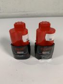 Two pre-owned Milwaukee M12 Red Lithium CP 1.5 Batteries.