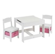 An as New Liberty House Toys White Table and Two Chairs Set with Two Storage Boxes. (Stock Image)