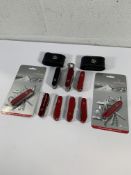 Nine as new and pre-owned Victorinox Swiss Army penknives (over 18s only).