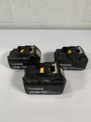 Three pre-owned Makita BL1850B 18v Batteries.