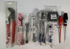 Ten as new Facom and Expert tool related items; ratchets, spanners, pliers, sockets and screwdrivers