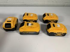 Four pre-owned DeWalt 2023 18v Li-on Batteries and DeWalt 2022 Power Stack 18v.