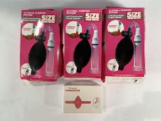 Four Adult Items, Three Clitoral Pumping Systems and a As They Fly Wear Massager. Some Outer Packagi