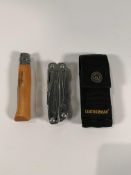 Leatherman Wingman Multi Tool and Opinel Carbone.