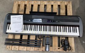 Pre-owned Korg SP-280 digital piano, legs, foot pedal, manual and power lead, some cosmetic damage.