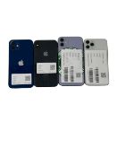 Four pre-owned Apple iPhones (All iCloud account unlocked).