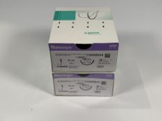 Two boxes of as new B Braun Novosyn Absorbable Surgical Suture Violet (REF: C0068844) 1, 70cm, Metri