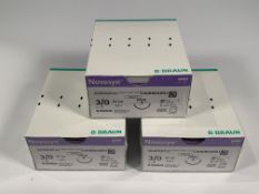 Three boxes of as new B Braun Novosyn Absorbable Surgical Suture Violet (REF: C0068046N1) 3/0, 70cm,