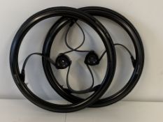 A pair of preowned LoopWheels Urban Wheelchair Wheels consisting of carbon composite materials, whee