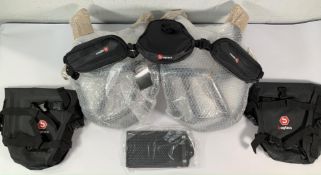 Six as new assorted motorcycle items - tail bag, waterproof crash bar bags, radiator cover and crash