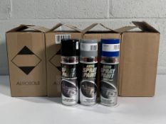 Twenty four cans of Holts Auto Spray Paint in various colours to include Blue, Grey, Black and Silve