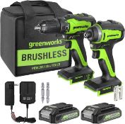 Greenworks 24V Drill and Impact Wrench Combo GD24DD35ID220K2X (stock image).
