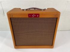 A pre-owned Lazy J J5LC 112 Tweed Princeton Combo Amp - oxblood gold stripe.