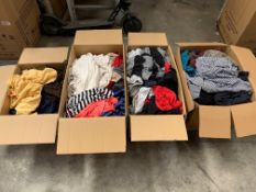 A large amount of preowned assorted clothing, various colours and sizes. (4 boxes)