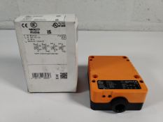An as new Ifm inductive sensor, 105.4 x 80 x 40mm (REF ID0013, EAN 4021179080828).