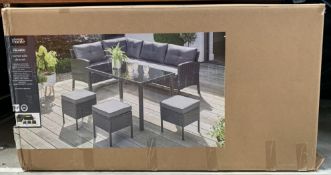 Orlando outdoor corner sofa dining set 5 Piece, poly ratten, black, seats 7 people, end of line stoc