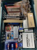 A crate of assorted batteries to include Procell AA, Rayoval AA, Panosonic AAA. (approximately 600 b