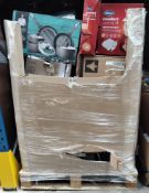 A pallet of customer returns and end of line stock from a well known supermarket chain.