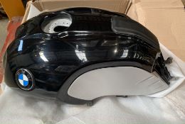 Preowned BMW motorcycle tank, dark blue and silver (sold as seen)