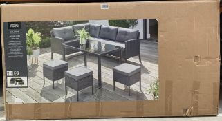 Orlando outdoor corner sofa dining set 5 Piece, poly ratten, black, seats 7 people, end of line stoc