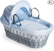 Clair De Lune Waffle Blue Grey Baby Moses Wicker Basket, With Tags as New. (Stock Image)