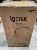 An as new Igenix IG3960 freestanding larder fridge in white (stock image).