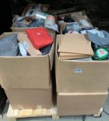 Twelve boxes of assorted items to include stationary, household, DIY, toiletries and related.