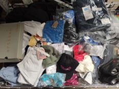 One basket of as new clothing to include shoes, hats, workwear and more.