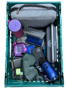 Assorted pre-owned items to include Bluetooth speakers, microphone, VR headset and other items.