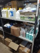 A large quantity of dental products (Three shelves).