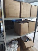 Seven boxes of assorted medical products (on three shelves).