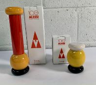 As new Alessi salt and pepper mills, boxed.