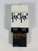 A Mac NW46 studio fix powder foundation 15g and 2 Mac fix foundation multitasking setting spray 100