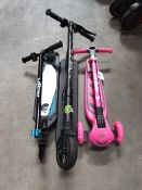 Three children's as new and pre-owned scooters.