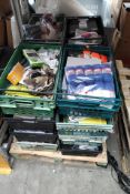 Sixteen crates of assorted items to include crafts, homeware and clothing.