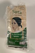 Approximately eighty packs of twelve Sura Tie Back Bonnets - Spandex - Black.