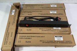 Six Power Distribution Extension Units, 6-way, UK type, Black aluminium housing with switch, approxi