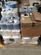 Assorted blue roll, toilet roll and related.