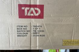 An as new Lisbon TV unit (2 doors, 1 shelf) - light grey and oak (stock image).