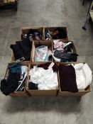 Eight boxes of assorted as new clothing to include jumpers, T-shirts, shorts, underwear and related.