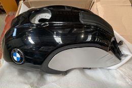 Pre-owned BMW motorcycle tank, dark blue and silver (sold as seen).