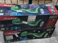 Two as new Razor Hovertrax Brights green hoverboards.