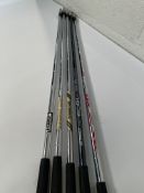Five assorted as new golf club shafts to include N.S.Pro Modus 3, UST Mamiya Recoil and KBS Hi Rev 2