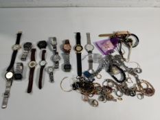 Fifteen assorted pre-owned watches and a quantity of pre-owned costume jewellery.